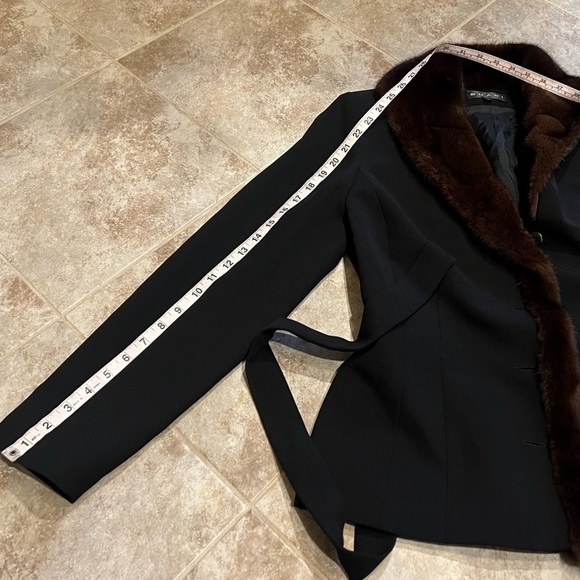 SHANI Mink Collar Jacket Blazer Style Belted Size 10 Black Brown Lined FLAWLESS - Picture 6 of 13
